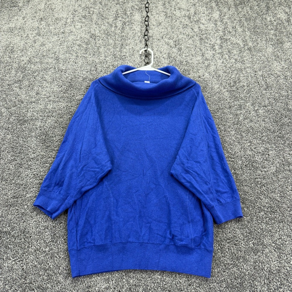Chicos Sweater Womens 1 Blue Cowl Neck Elbow Sleeve Knit Pullover
